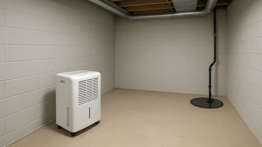 A dry, well-maintained Saint Paul basement with a dehumidifier and a sump pump
