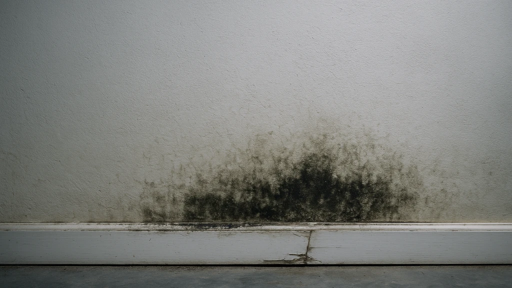 A finished basement wall in a Saint Paul home showing mold along the bottom of the drywall