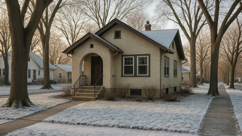 A stucco bungalow on a tree-lined street in Macalester-Groveland, Saint Paul